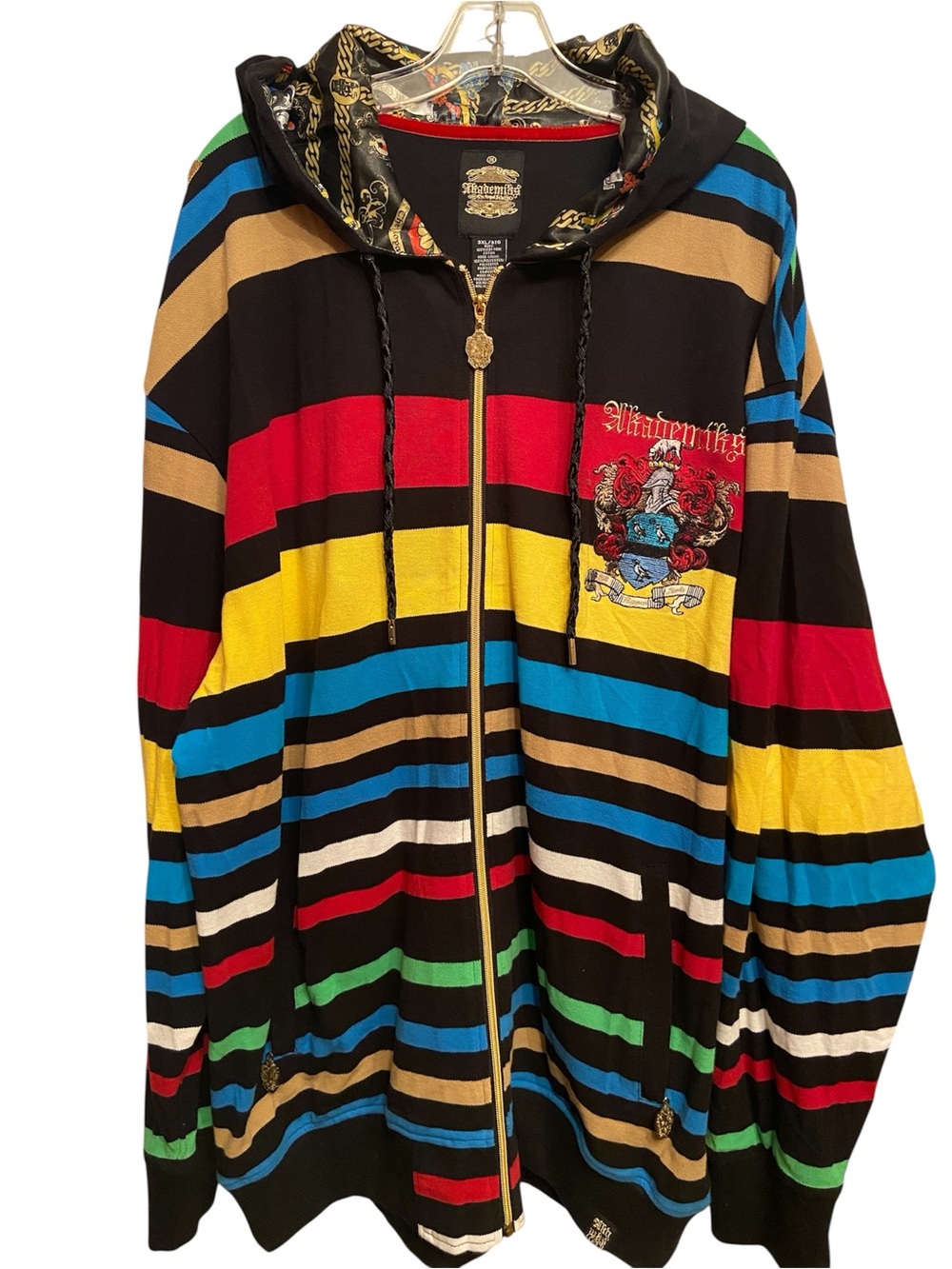 Y2K Akademiks Supreme colourful Stripe Hoodie Spring 08 Full Zip, size 3XL NWT